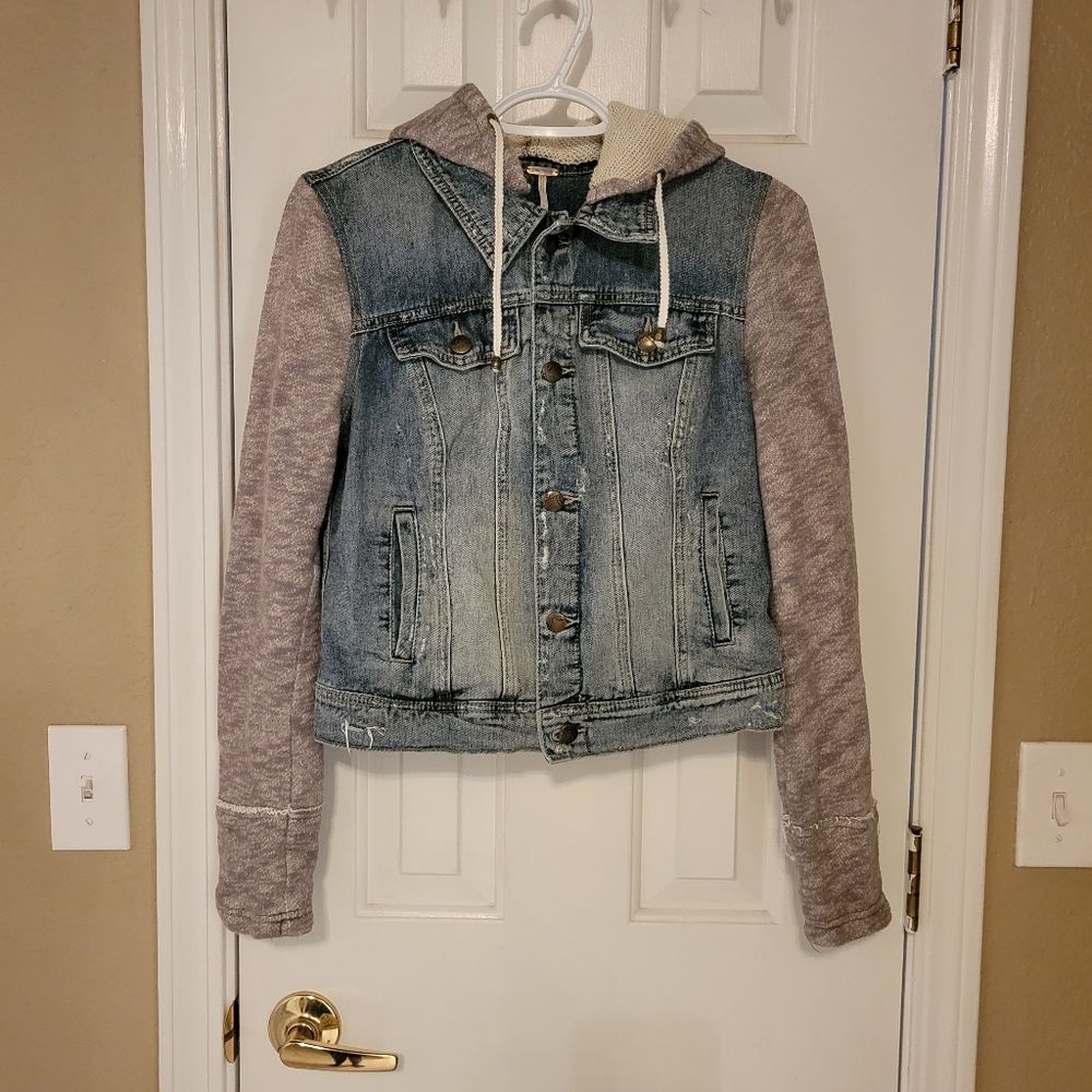 Free People Distressed Denim & Knit Jacket